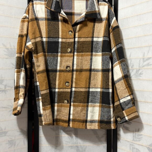 Womens Plaid Shacket XL Brown Oversized Flannel Jacket Cabin Boho Grunge Y2K - Picture 2 of 8